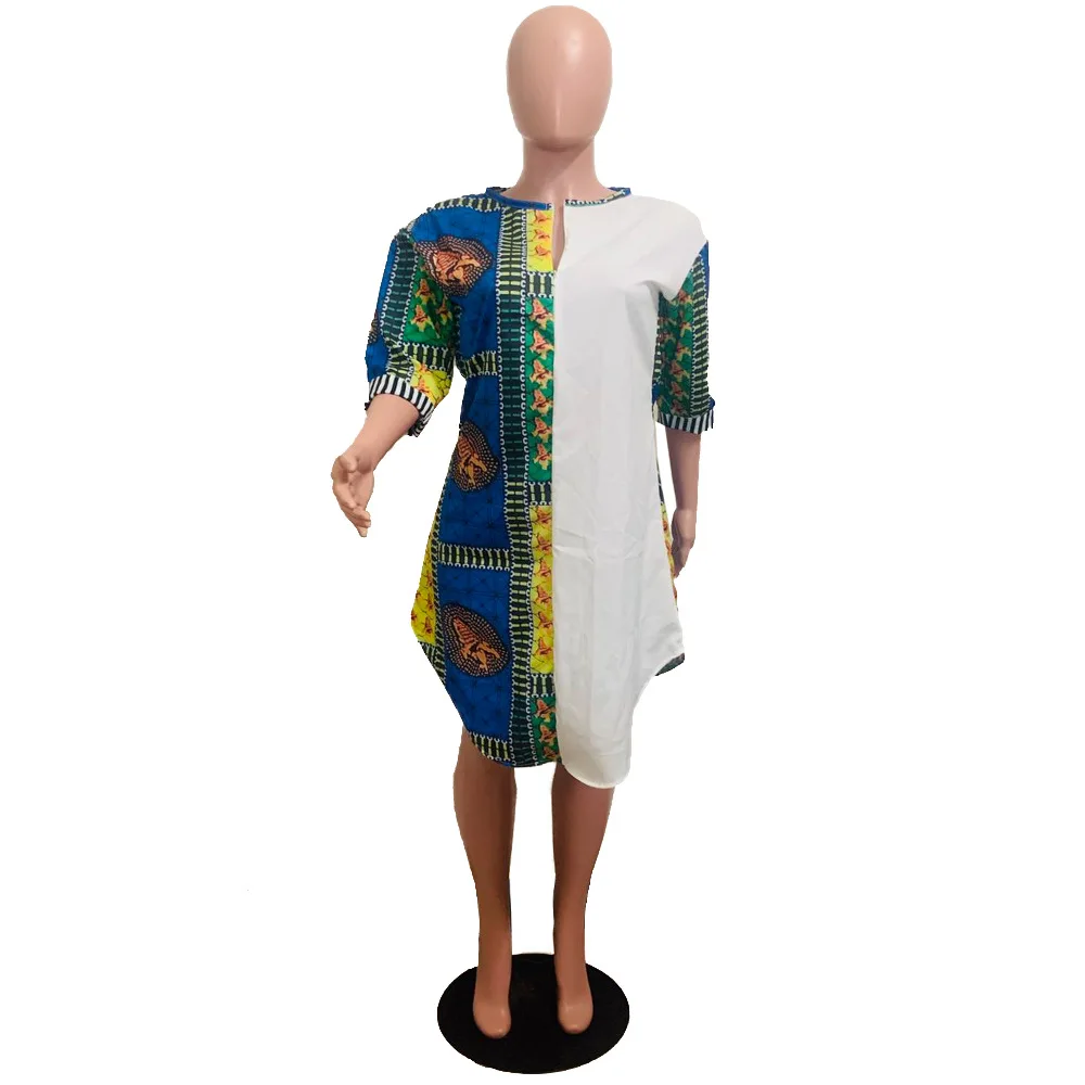 Белое классическое платье-рубашка в стиле пэчворк Летняя модель европейском и