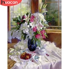 HUACAN Вышивка цветочные наборы крестиком комплект с лилиями рукоделие белый холст сделай сам украшение дома 14CT 40x50cm