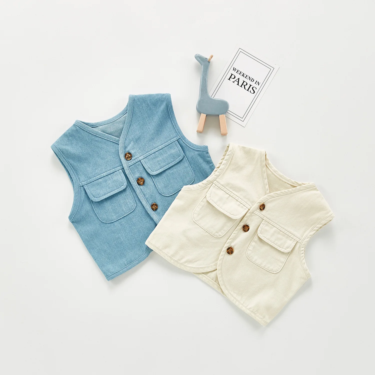 

Toddler Baby Vest Kids Casual Solid Waistcoat Korean Pocket Denim Vest for Girls Boys Unisex Child Loose Soft Vests Baby Clothes
