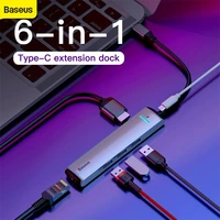 baseus 6 in 1 port hub docking station type c to pd of hd usb3 0 rj45 adapter splitter type c hub for computer for phone