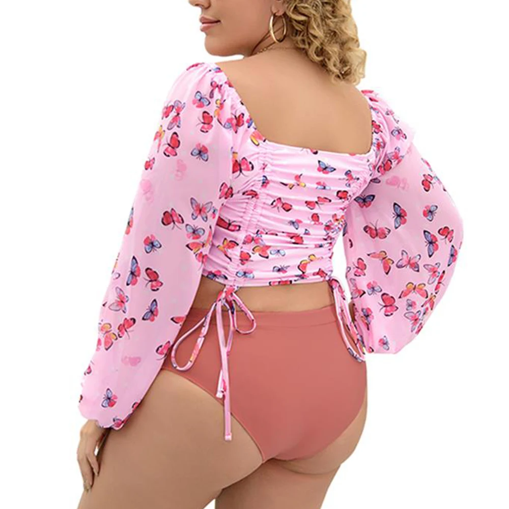 

Vicabo Women Pink Swimsuit Sexy Bikini Set Floral Cropped Top Swimming Beach Plus Size Swimwear Two Pieces Set Female Beachwear