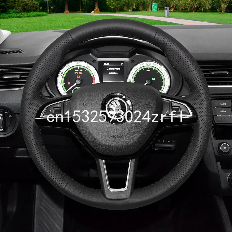 

DIY Steering Wheel Cover Custom Fit for Skoda Octavia Fabia KODIAQ Yeti SUPERB Stitch On Wrap Interior Accessories Black Leather