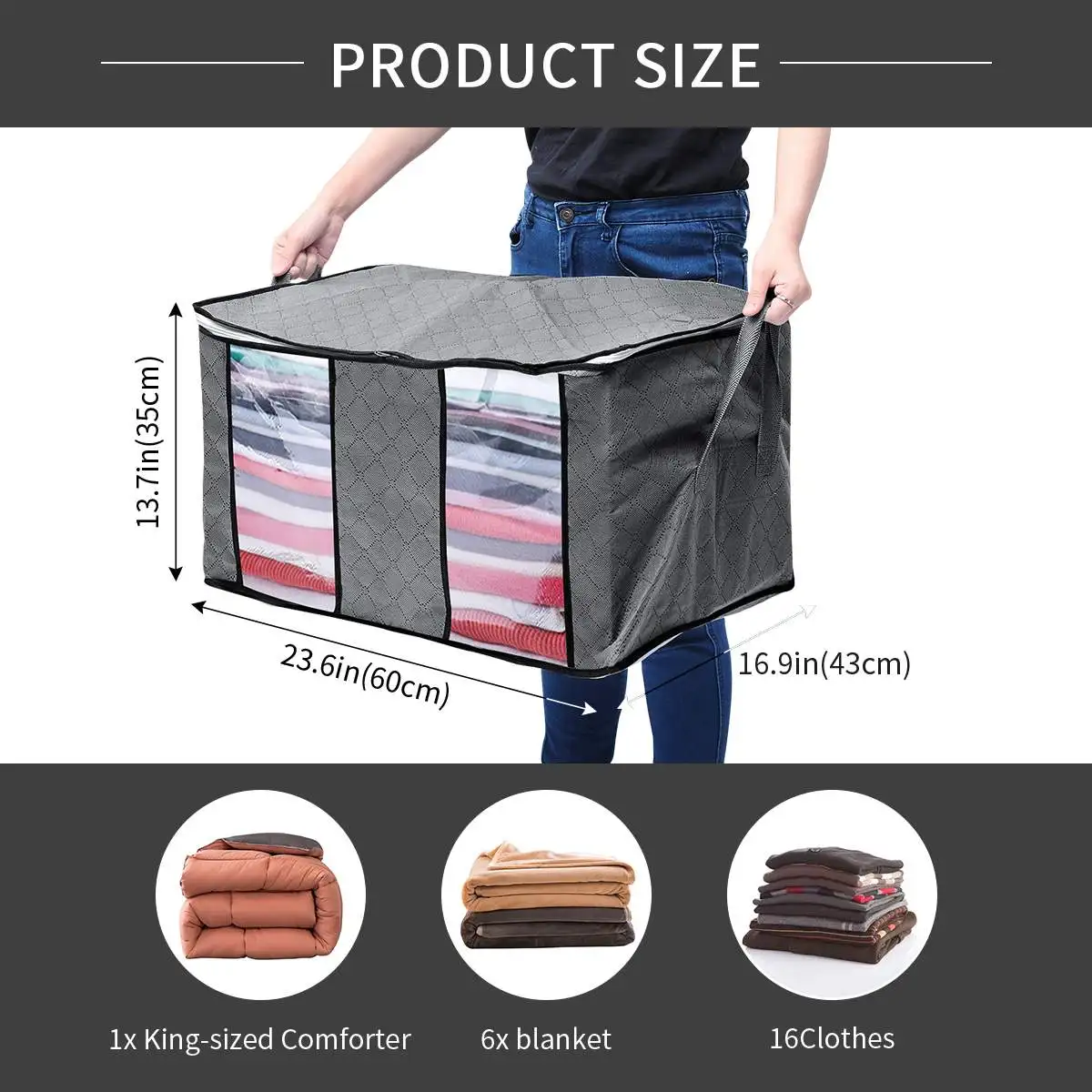 

3pcs 60X40X35cm Storage Bag For Clothes Blanket Portable Non-woven Folding Clothes Pillow Quilt Blanket Storage Box Organizer
