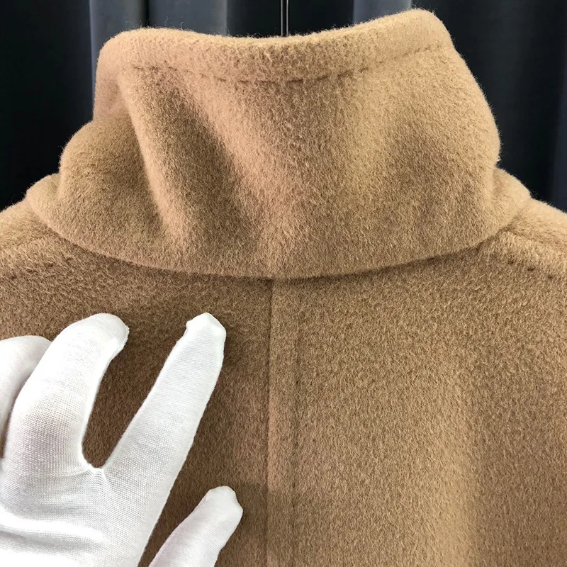 Winter Korean Popular High-end Water Corrugated Woolen Overcoat 2021 Fashion Long Bathrobe Style 100% Wool Jacket Coat Women