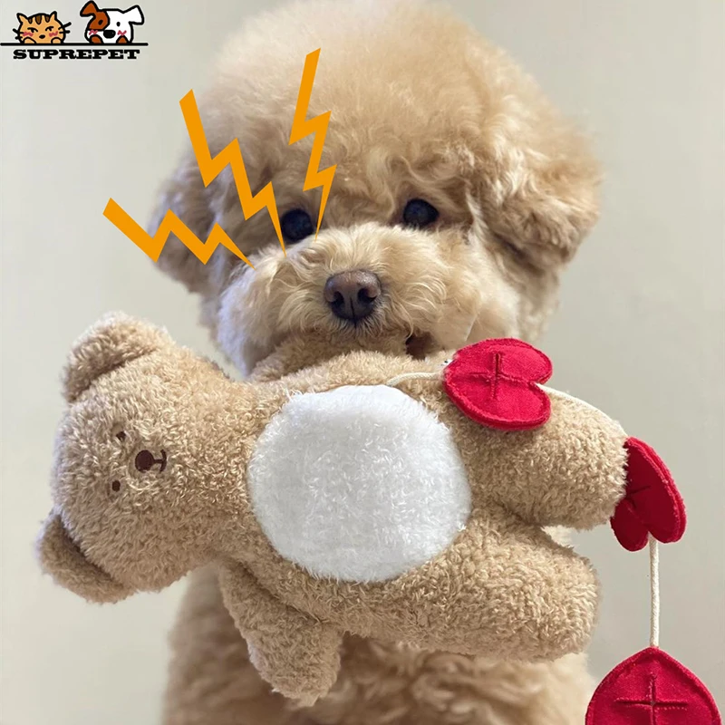 

SUPREPET Cute Bear Dog Toys for Small Dogs Plush Puppy Accessories Soft Fidget Toys Korean Stuffed Doll Interactive Pet Toy 2021