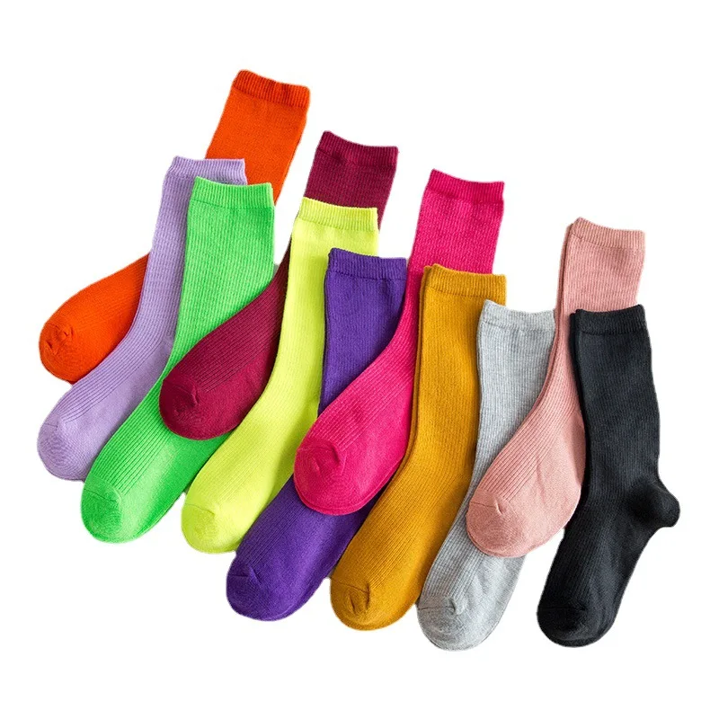 

Hot Sale Woman Socks Casual Cotton Socks Retro Cute Socks Breathable Trend solid Pile Socks Hosiery Children Pinkycolor