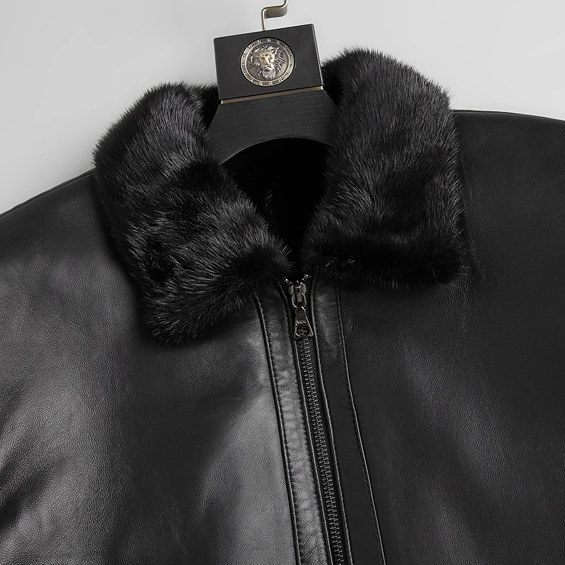 Мужская шуба из натурального меха норки цвет черный