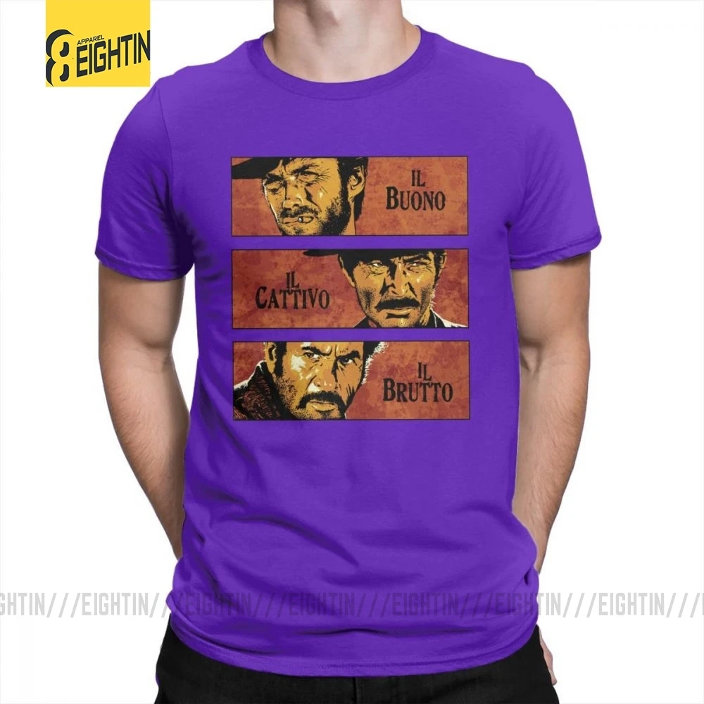 The Good The Bad And The Ugly Clint Eastwood, футболка с коротким рукавом размера плюс, футболка из хлопка с круглым воротником, мужские топы, футболки - Цвет: Фиолетовый