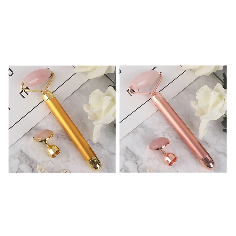 

Electric 2 in 1 Vibrating Natural Rose Quartz Jade Roller Face Lifting Crystal Jade Stone Facial Roller Beauty Massage Tool