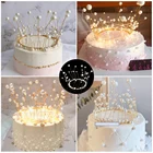 Украшение для торта, корона принцессы, металлический жемчуг, блестящий искусственный жемчуг, украшения для свадебного торта, 1 шт.