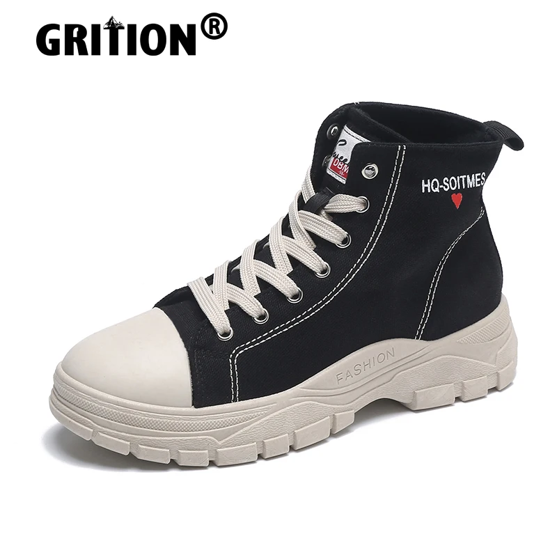 

GRITION Womens Boots Heighten Soft Comfortable Platform Boots Fashion Non Slip Canvas Shoes Casual Style 2021 New Simplicity