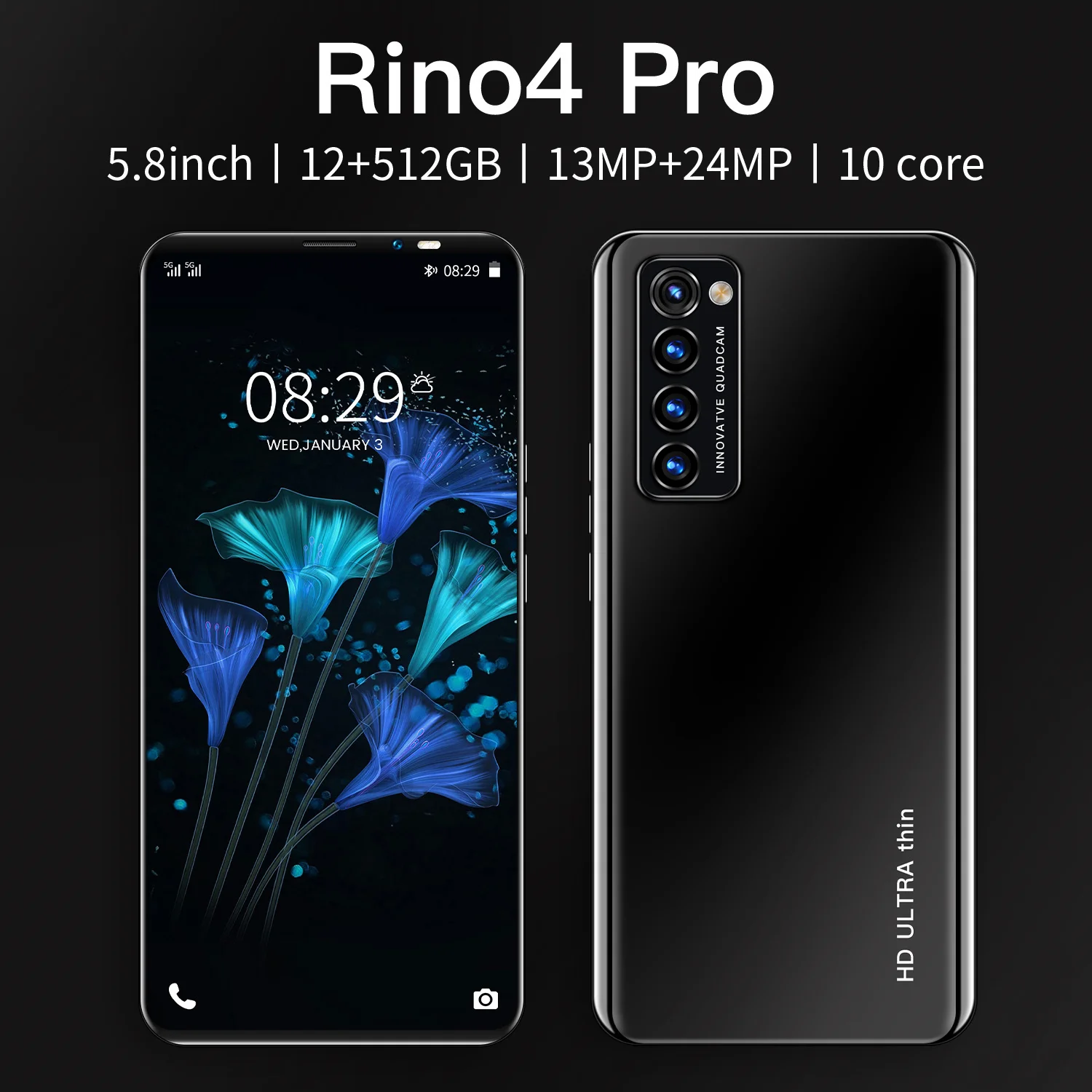 

Rino 4 ProAndroid10 12-512G large memory HD screen 5G 4800 mah large screen 5.8-inch 10-core simple fashion gaming smartphone