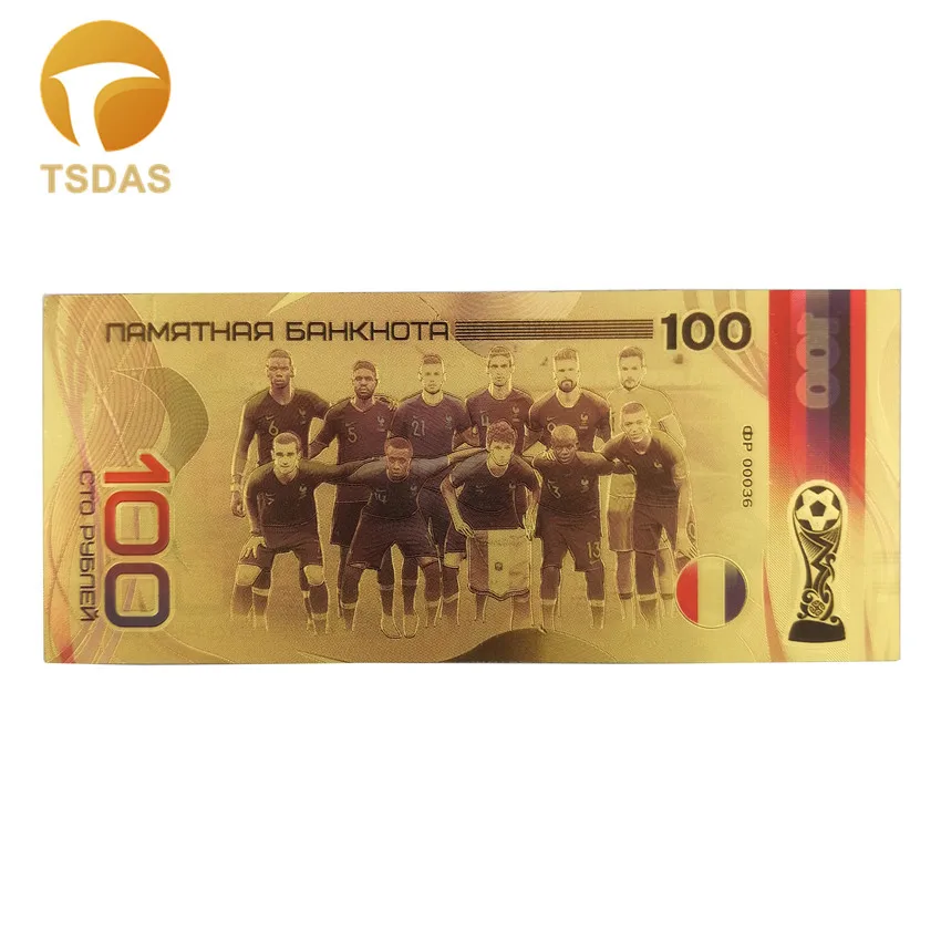 Красочная позолоченная банкнота российский Золотой 100 рубля футбольные