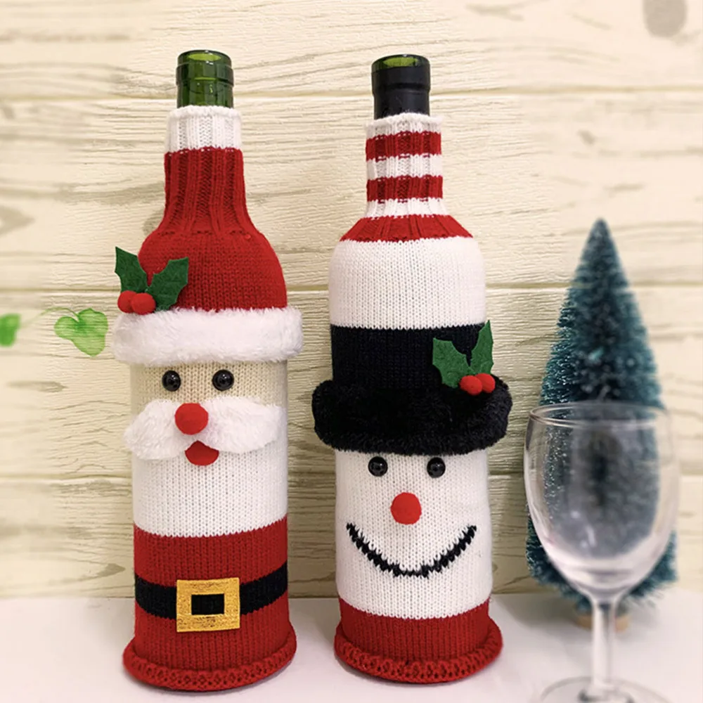 

2pcs Bottle Knitted Covers Christmas Decorations Champagne Knitted Cover