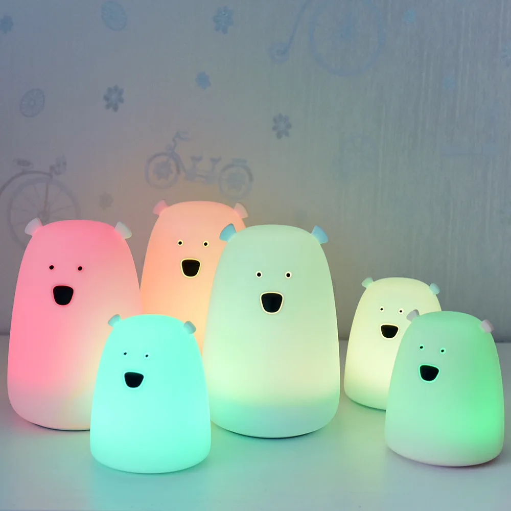 Bear LED Night Light Touch Sensor Colorful Cartoon Silicone USB Rechargeable Bedroom Bedside Lamp for Children Kids Baby Gift panda led night light touch sensor colorful cartoon silicone lamp usb rechargeable bedroom bedside lamp for children kids