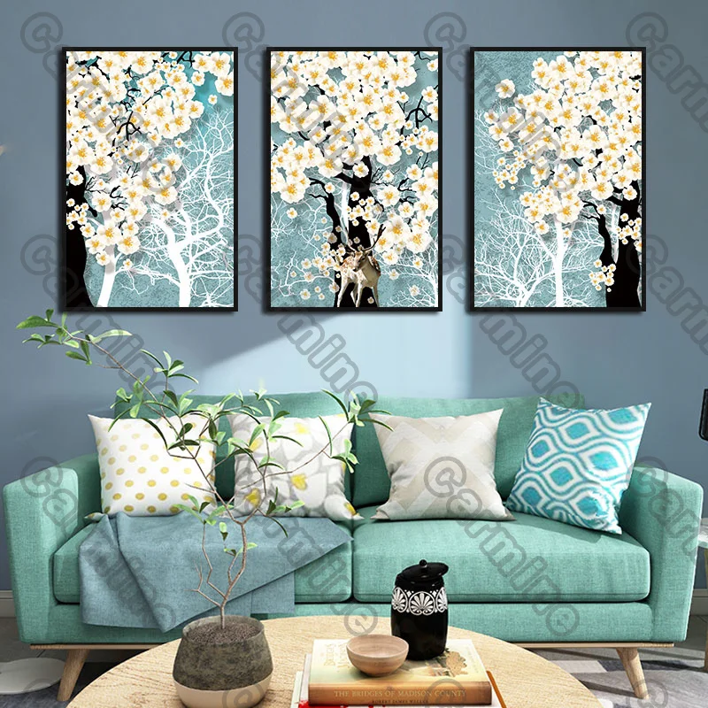 

Poster White Plum Blossom Tree Plant Flowers Canvas Painting and Prints Wall Art Pictures Decoration for Living Room 3Pcs
