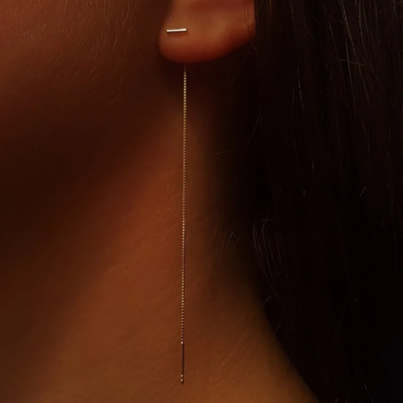 

inimalist ong arring ilver olor Simple Tassel hain Statement Earrings Women Korea Joker Ear Line Jewelry