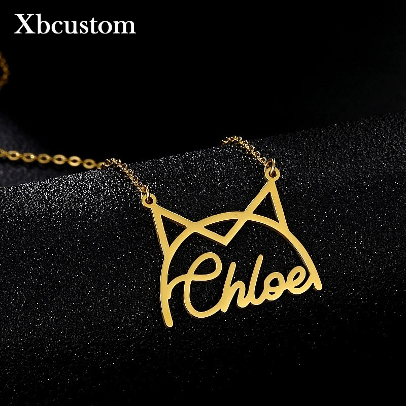 Пользовательское имя ожерелье с золотым котом из нержавеющей стали для