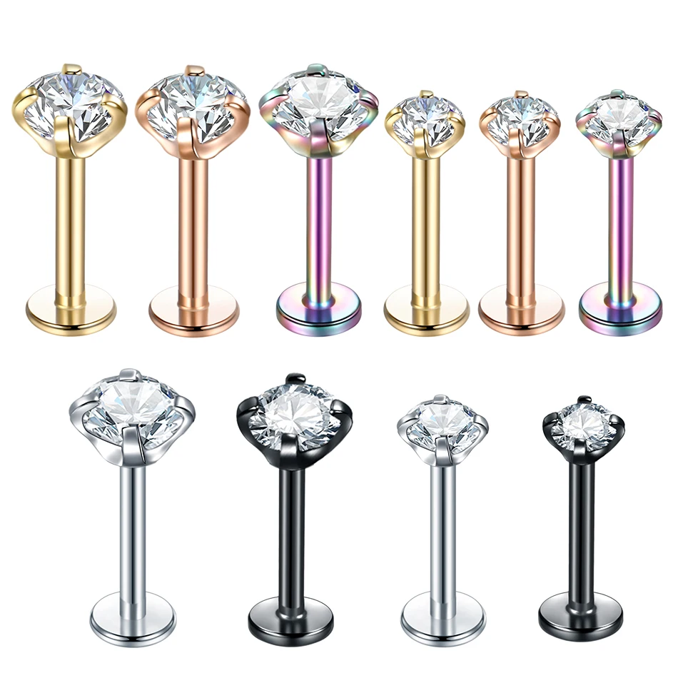 

1PC Steel Crystal Labret Rings 16G Lip Stud Prong Gem Ear Helix Piercing Tragus Earring Cartilage Stud Piercings Women Jewelry