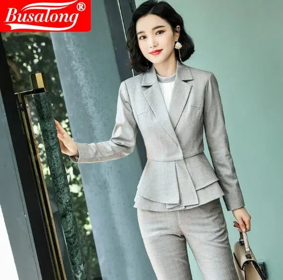 Осень 2019 Женский коричневый костюм комплект из 2 предметов Деловая одежда в стиле