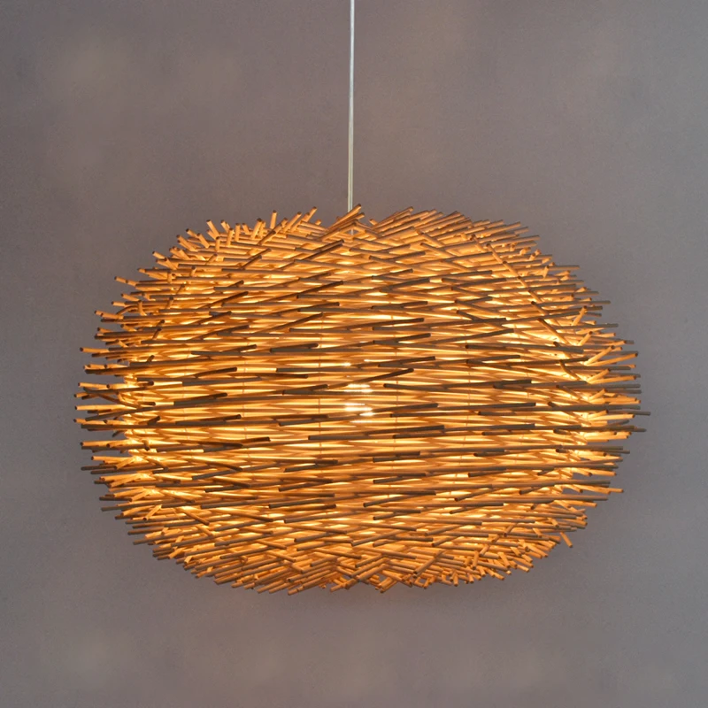 

Handmade Bird Nest Pendant Light Wicker Wood Hotel Restaurant Dinning Room Cafe Bar Nordic Rattan lustre Modern Hanging Suspensi