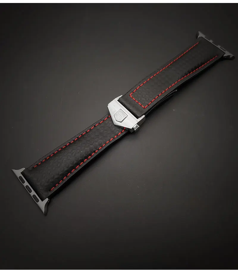 Ремешок AKGLEADER из углеродного волокна и натуральной кожи для часов Apple Watch Series 4 5 40 мм 44 мм серия 3 2 браслет на запястье 38 мм 42 мм