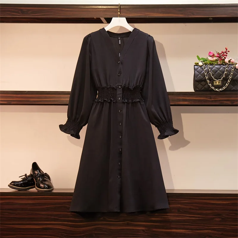 Осень 2019 новые женские платья с V образным вырезом и длинным рукавом повседневные