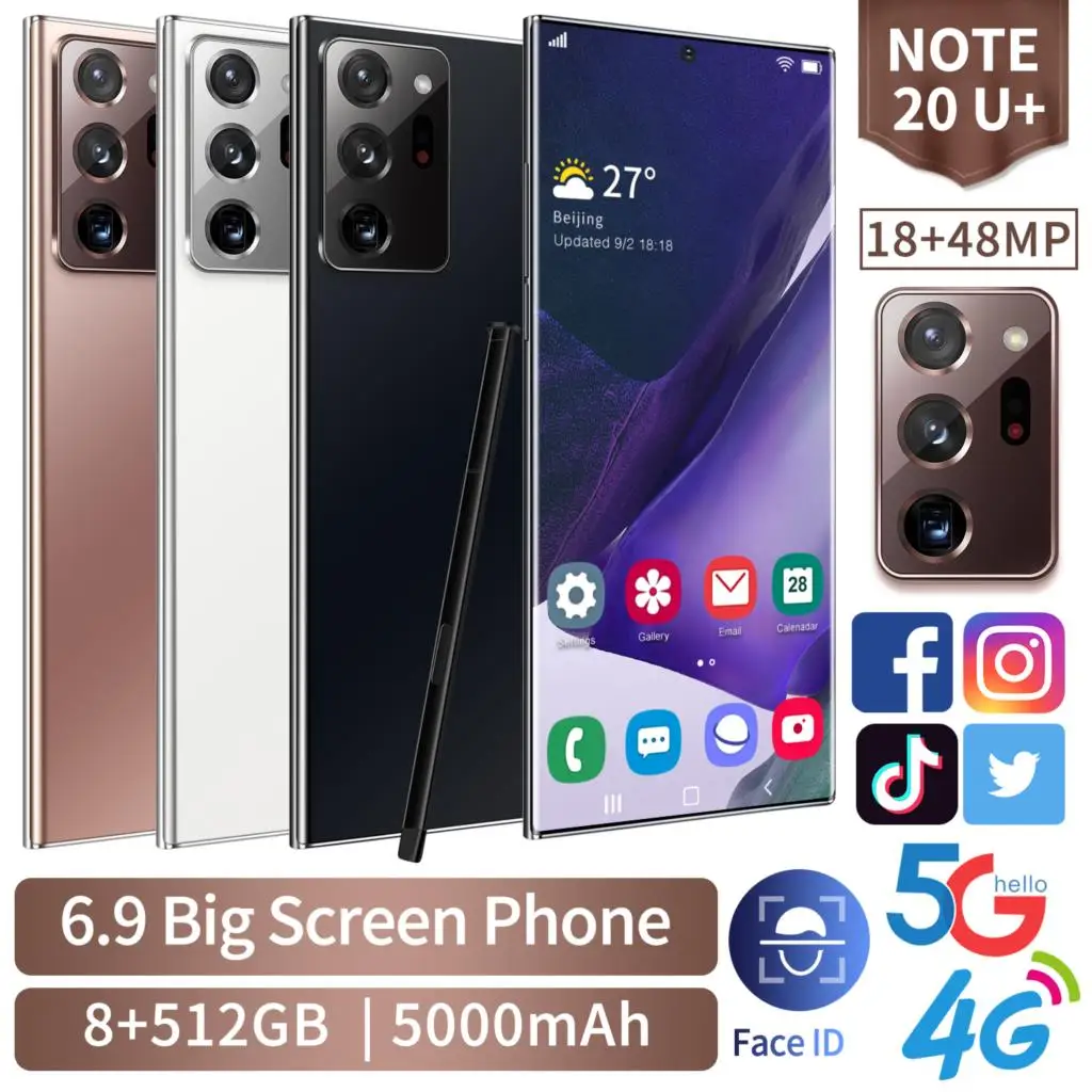 

Note20U+ Global Version 6.9 inch Full HD Screen Smartphone Face recognition 16+512GB ROM Dcta Core Dual SIM Cellphone Handset
