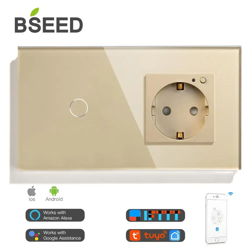 Сенсорный выключатель BSEED европейского стандарта с Wi-Fi 1 клавиша 16 А умная розетка