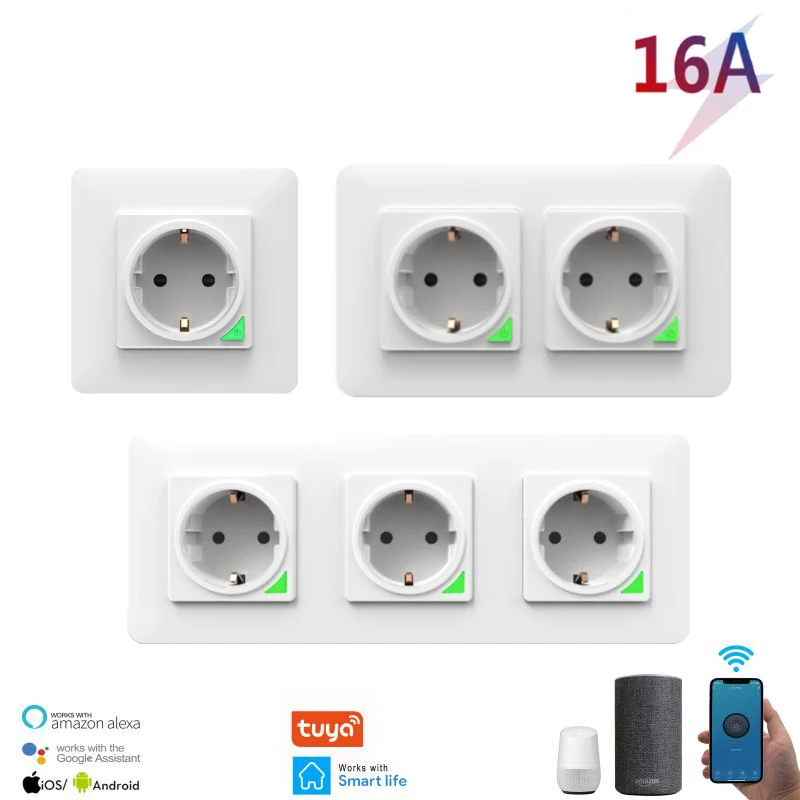

16A EU WiFi Power Plug,Smart Wall Socket For Home,Works With Google Home Alexa IFTTT,Tuya/Smart Life APP Voice Control Timing