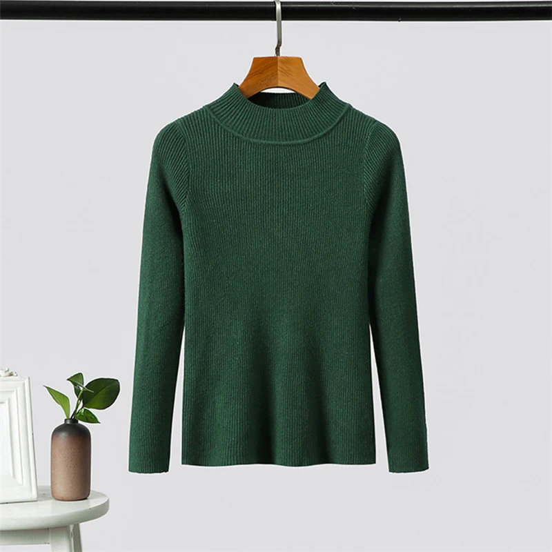 Женский трикотажный свитер-водолазка однотонный облегающий пуловер в полоску с