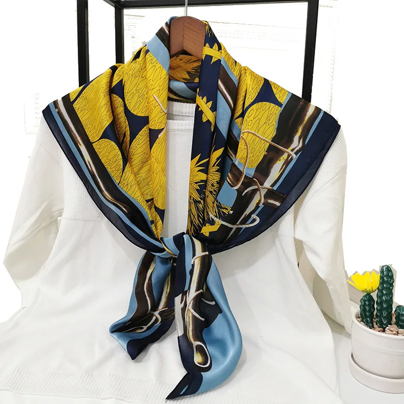 

Summer ins new silk scarves women's satin silk geometric letters yellow square scarf gift scarf