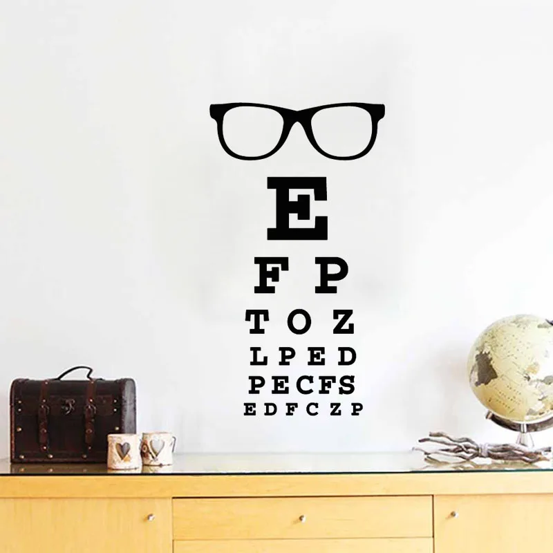 

Glasses Eye Chart Optical Wall Sticker Eye Doctor Optometry Hipster Eyewear Specs Frames Glass Wall Decal Vinyl Window C10-08