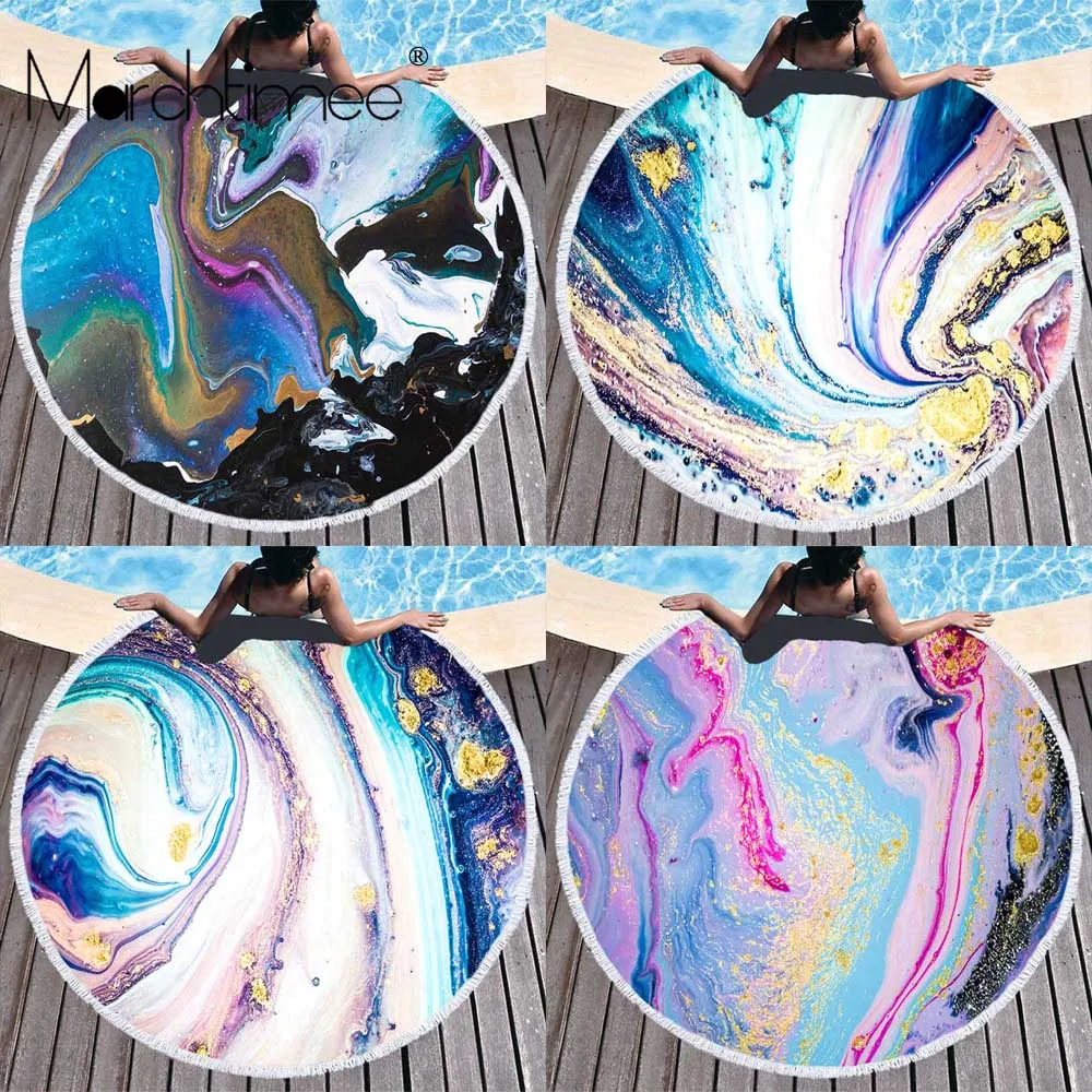 Психоделическое пляжное полотенце с абстрактным узором круглое большое