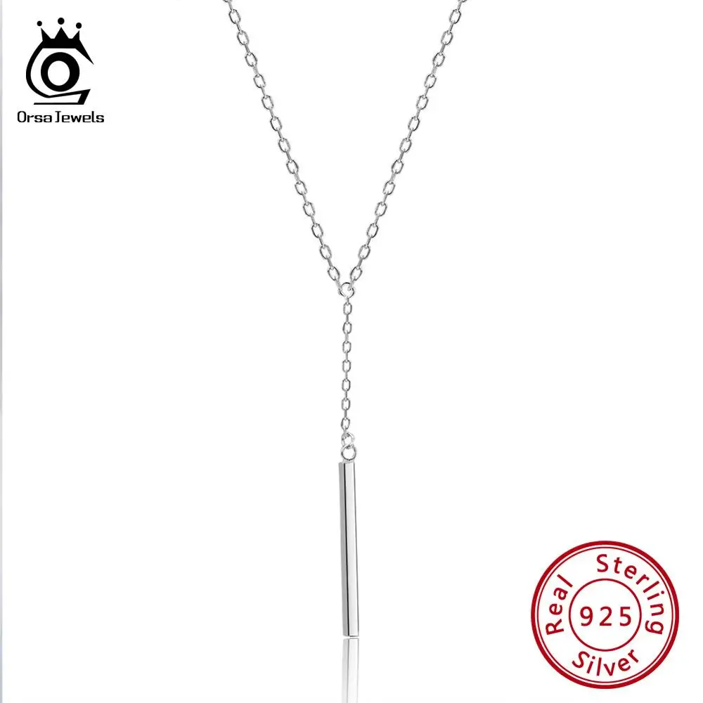 ORSA JEWELS Настоящее 925 женское серебряное ожерелье с подвеской в виде трубки из стерлингового серебра длинные Подвески стильные украшения для коктейля, вечеринки SN138