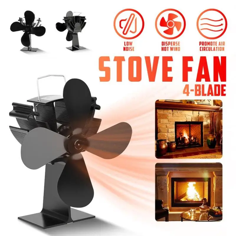 4 Blades Fireplace Stove Fan Eco-Friendly Heat Powered Firep