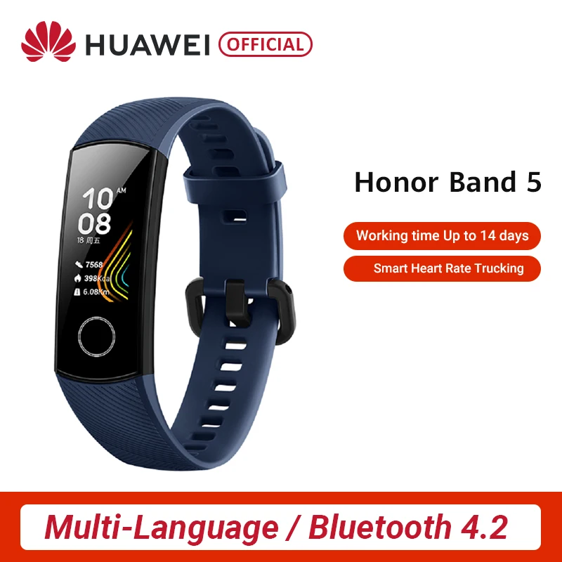 Браслет Honor Band 5 Band 5, умный браслет с кислородом в крови, монитор сердечного ритма в реальном времени, 0,95 дюймов, AMOLED экран, 5 АТМ, водонепроницаемый