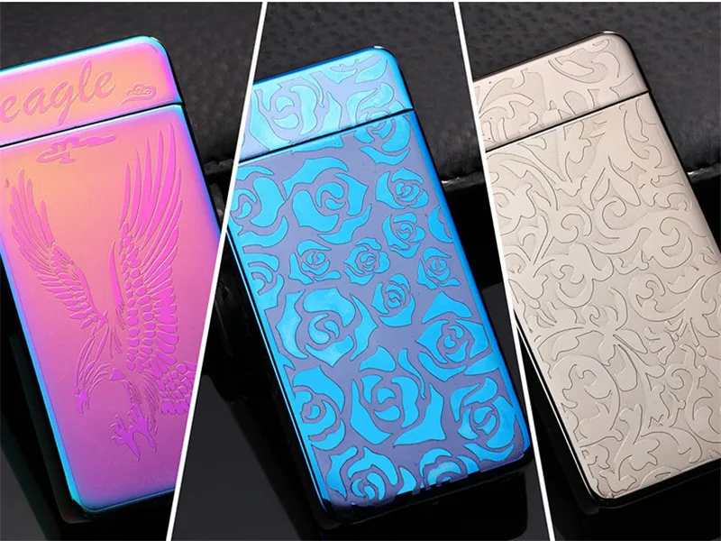 Новая Металлическая двойная дуговая usb зарядка Зажигалка импульсная ветрозащитная электрическая сигарета зажигалка для сигар беспламенная перезаряжаемая Зажигалка плазменная