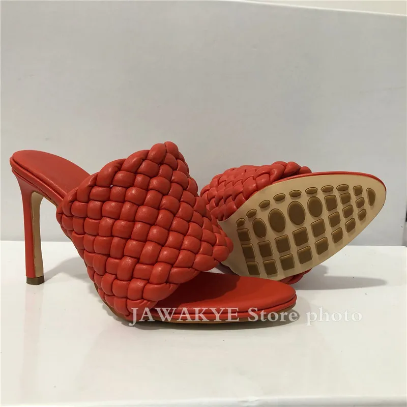 2020 Hot Selling High Heel Mules Designer Padded Leather Open Toe Slippers Plus Size Stiletto summer Women T-show Party shoes | Обувь