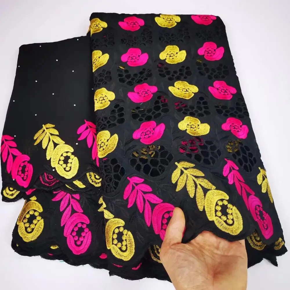 

Madison Embroidered Swiss Voile Lace in Switzerland Popular African Lace Fabric with Stones Nigerian 100% Cotton Laces Fabrics