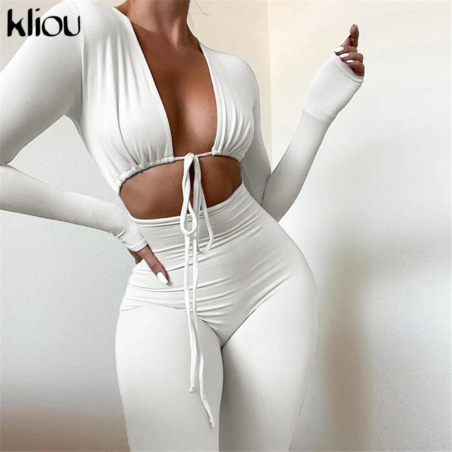 

Kliou Solid Jumpsuit Bandage Cleavage Backless One Piece Outfit Overall Sexy Body-Shaping Hipster Midnight Club Female Clothing
