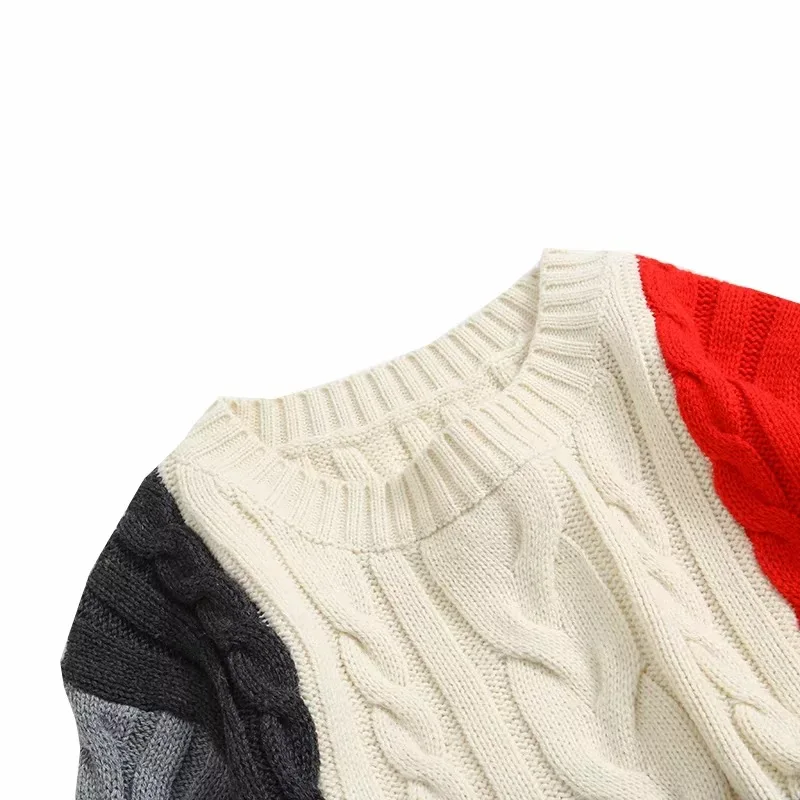 Женский пуловер свитер контрастных цветов пэчворк Вязанный с длинными рукавами