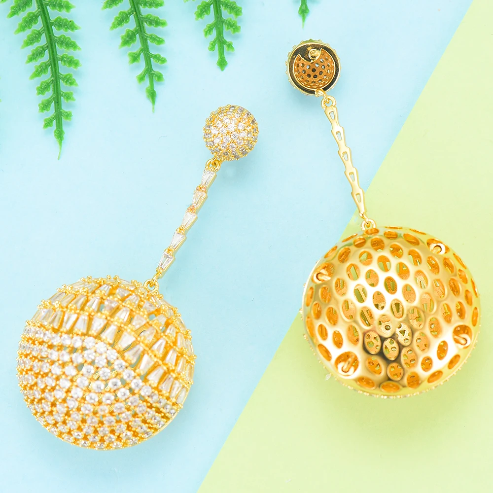 

SISCATHY Trendy Long Drop Ball Pendant Earrings For Women Girls Ear Jewelry Cubic Zirconia Bridal Wedding Engagement Earrings