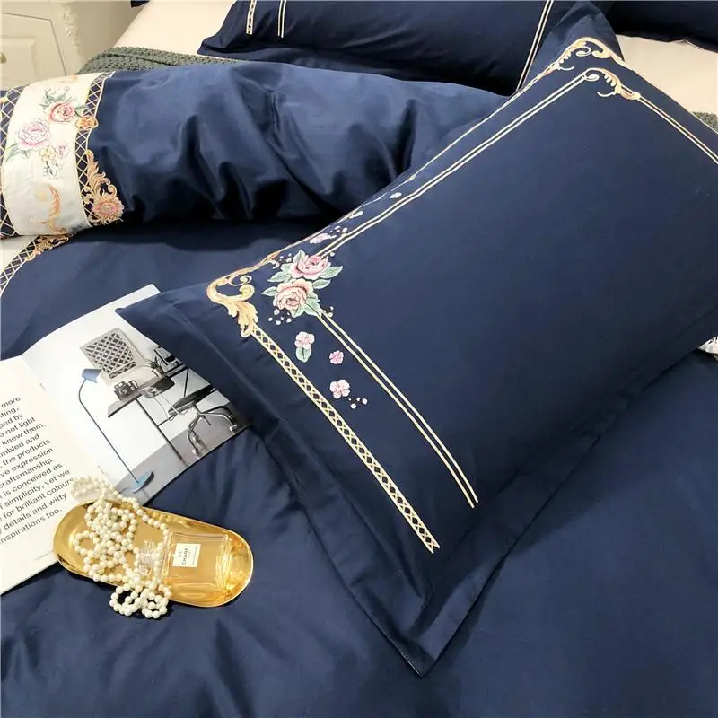 34 синий розовый Роскошные 60S Египетский хлопок Королевский вышивка Постельное