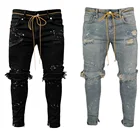 Мужские рваные джинсы в стиле хип-хоп, облегающие брюки-карандаш в байкерском стиле с вышивкой, модель 2021 года
