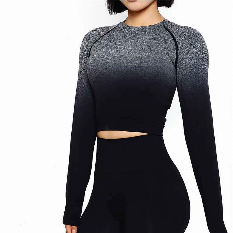 

Dyeing Seamless Sexy Gradient Female Long-Sleeve Top Gym Set Yoga Suit Sports Clothes High Waist Leggings Tight-Fitting Fitness
