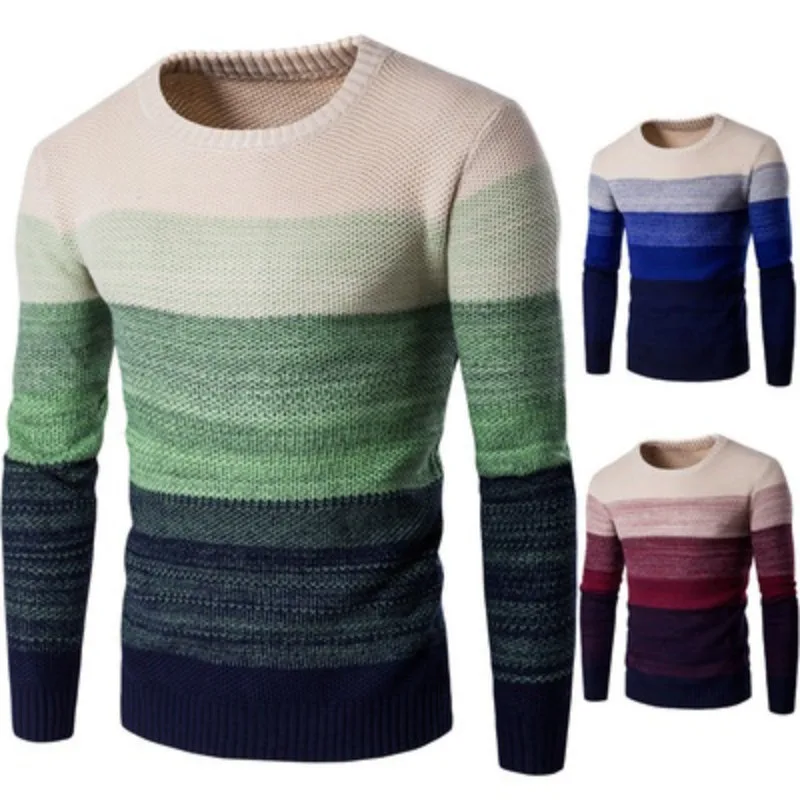 

Zogaa Men's Autumn Casual Retro Mixed Color Cotton Fleece Sweater Pullover Men's Winter Round Neck Fashion Warm Thick Sweater