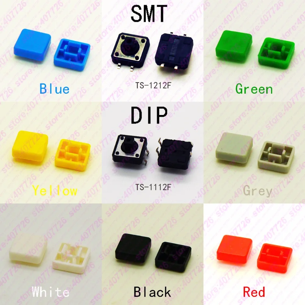 

10PCS 12X12mm H=9MM With Square Cap Momentary Tactile 4PIN SMT/DIP Tact Switch Push Button Switch Micro Key Button