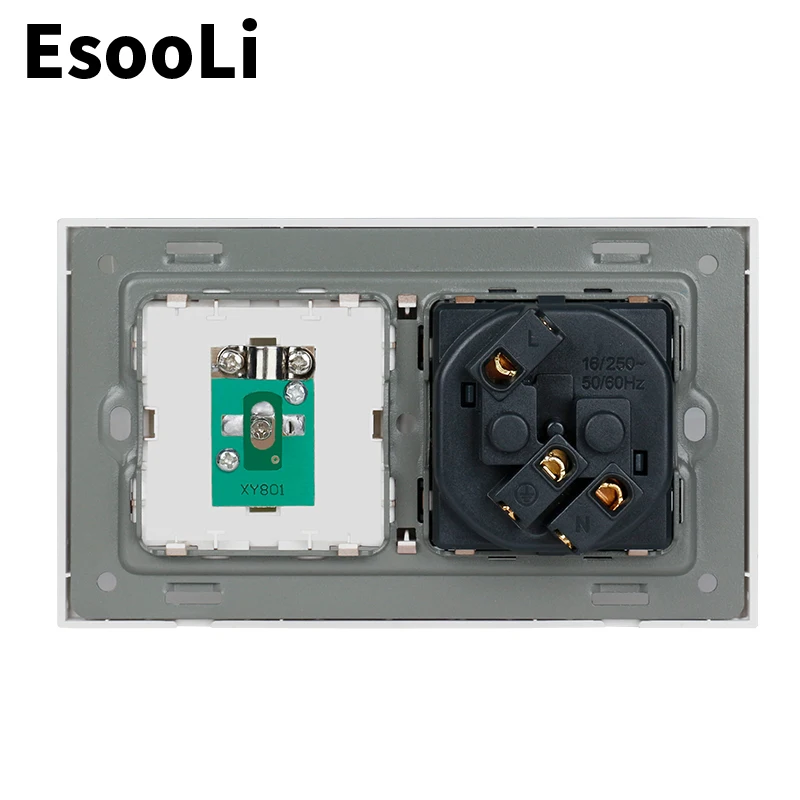 EsooLi 16A вилка электрическая с заземлением стандарта Россия Испания ЕС с разъемом для ТВ, нержавеющая сталь, щетка, панельная розетка на стену.