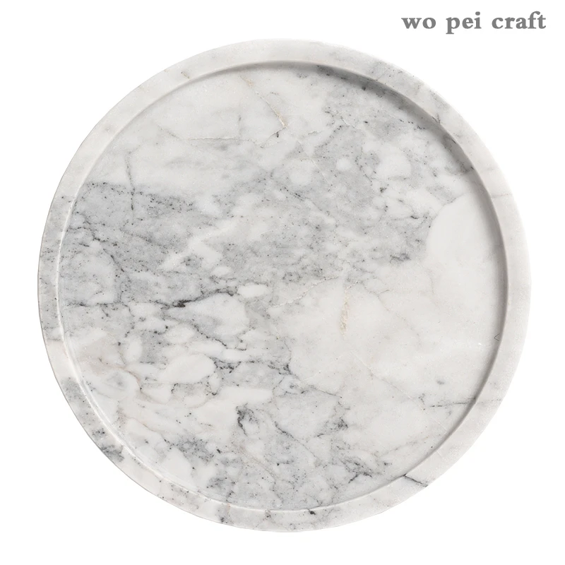 

Decorative Trays Natural Marble Plates Cake Dessert Dish Coffee Cup Saucer Knife Fork Storage Display Plate Round Desktop Tray